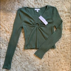 NWT Topshop ribbed green long sleeve shirt
